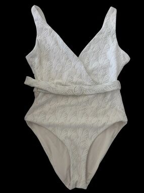 Onia White Textured Wrap One-Piece with Belt